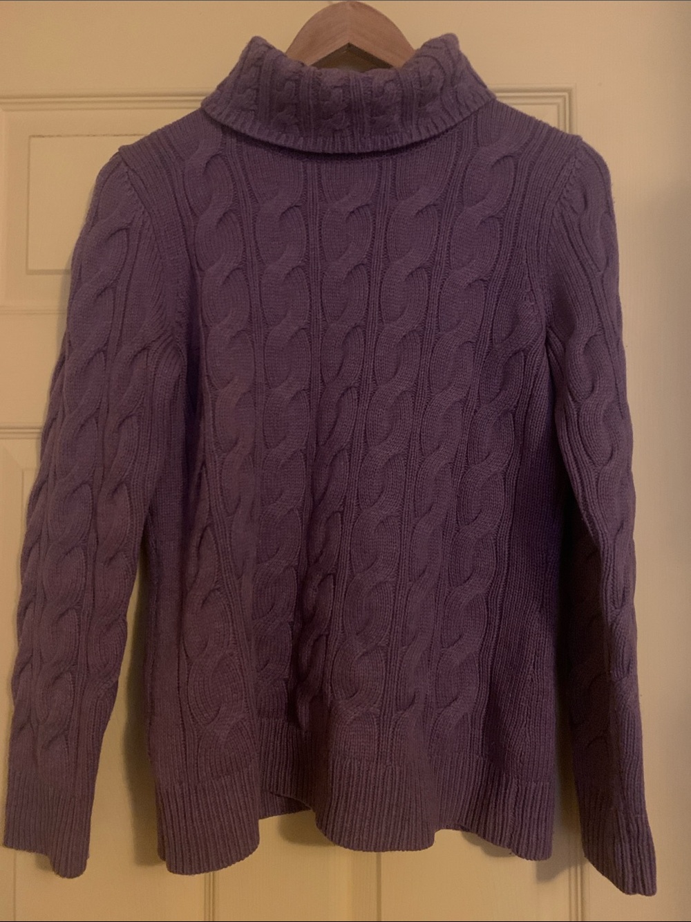 L.L. Bean Purple Cable Knit Turtle Neck Sweater Chunky Knit Wool Blend
